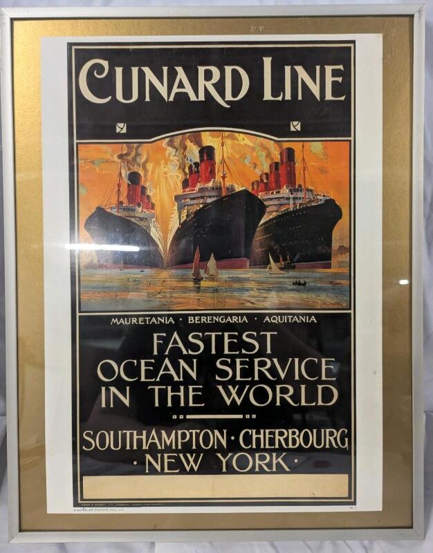 Framed Cunard Line poster. 14.5" by 18.5"