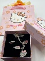 3pcs Sanrio Hello Kitty Jewelry Set Necklace, Earrings and Adjustable Ring All with a Hello Kitty Box and Gift Bag see description for sizes