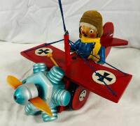 Vintage Wooden Red Baron Musical Plane, Wind-Up Musical Plane, Approx. 13&rdquo; Long