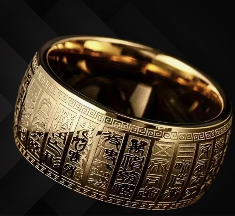 Size 13 Wide Band Stainless Steel Vintage Inspired Luxurious Ring with Elegant Seal Script Details