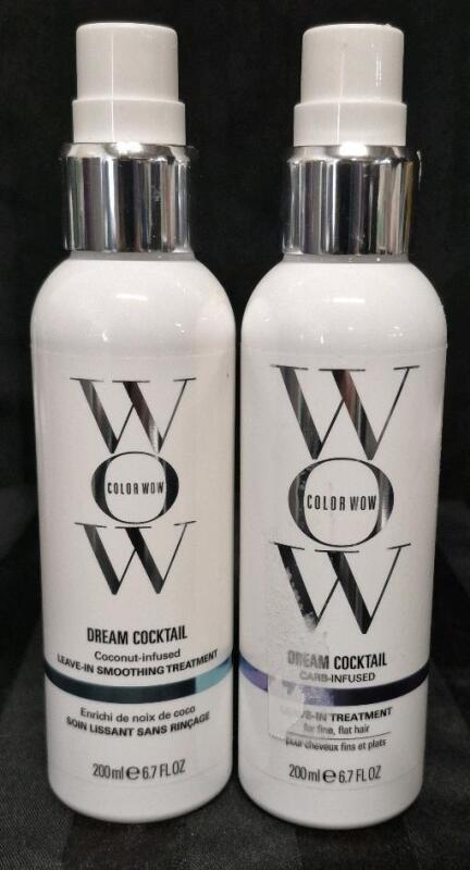 [See Desc] 2 WOW Color Wow Dream Cocktail Leave in Conditioner 200mL - Coconut Infused Smoothing Treatment & Carb Infused for Fine & Flat Hair