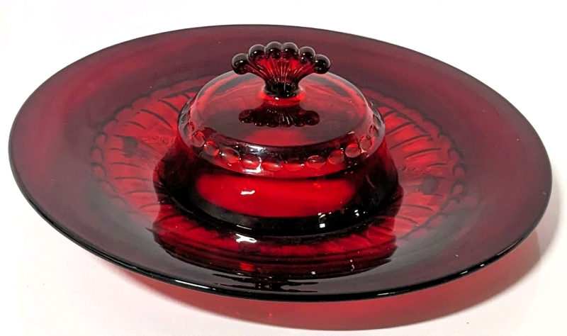 Vintage Ruby Red Glass Serving Dish with Lid