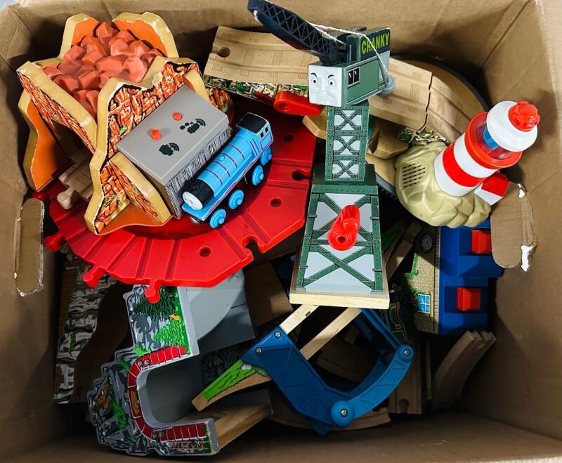 HUGE Box of 50+ Thomas the Tank Engine Train Set Parts, Includes Tracks, Characters, Scenery, and More!