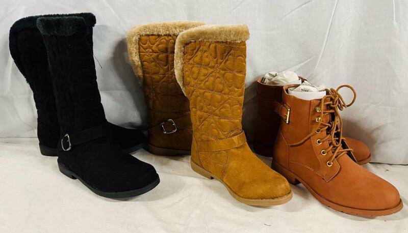 3 Pairs New Women&rsquo;s Boots, Size 2, 1, 2 (Left to Right)