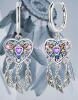 Stamped S925 Sterling Dreamcatcher Heart Hoop Earrings Sparkly Rhinestones Slide in Clasp Round Hoops with Drop - approximately 1.4&rsquo;&rsquo;