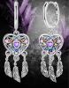 Stamped S925 Sterling Dreamcatcher Heart Hoop Earrings Sparkly Rhinestones Slide in Clasp Round Hoops with Drop - approximately 1.4&rsquo;&rsquo; - 3