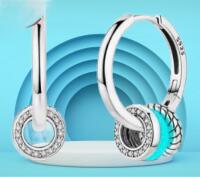 Marked S925 Demure Hoop Earrings with 3 Removable Charm Rings Slide in pierced Posts approximately .7&rsquo;&rsquo; Round