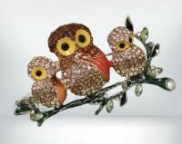 Beautiful Colorful Rhinestone Enamel Owl Brooch Adult with two Owlets approximately 1.5 x 2.5&rsquo;&rsquo;