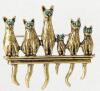 Whimsical Six Little Cat Brooch Turquoise Rhinestone Gemstone Accents Retro Style 6 Cats on Fence approximately 1.5 x 1.75&rsquo;&rsquo; stock photo with model Back bale