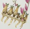 Whimsical Six Little Cat Brooch Turquoise Rhinestone Gemstone Accents Retro Style 6 Cats on Fence approximately 1.5 x 1.75&rsquo;&rsquo; stock photo with model Back bale - 2