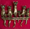 Whimsical Six Little Cat Brooch Turquoise Rhinestone Gemstone Accents Retro Style 6 Cats on Fence approximately 1.5 x 1.75&rsquo;&rsquo; stock photo with model Back bale - 6