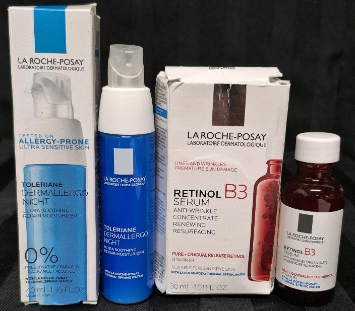 [See Desc] 2 La Roche-Posay Facial Products - Toleriane Dermallergo Night Moisturizer 40mL Exp 04/2026 & Retinol B3 Serum Anti-Wrinkle 30mL Exp 11/2027