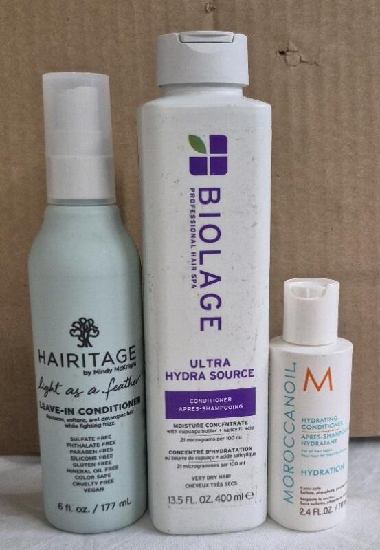 [See Desc] 3 Hair Conditioning Products: Hairitage Leave in Conditioner 177mL, Biolage Conditioner 400mL & Moroccanoil Conditioner 70mL