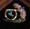 Vintage Inspired Cat Fishing Brooch with Rhinestones & Enamel Sparkling Blue Eyes & Turquoise Enamel Fish Approximately 1.75&rsquo;&rsquo; - 2