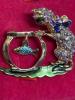 Vintage Inspired Cat Fishing Brooch with Rhinestones & Enamel Sparkling Blue Eyes & Turquoise Enamel Fish Approximately 1.75&rsquo;&rsquo; - 3