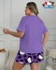 New Women&rsquo;s Size XL Hello Kitty Printed Purple Pajama Set Casual Crew Neck Top and Comfortable Shorts 95% Polyester 5% Elastane Machine Wash Stock photos added - 2