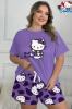 New Women&rsquo;s Size XL Hello Kitty Printed Purple Pajama Set Casual Crew Neck Top and Comfortable Shorts 95% Polyester 5% Elastane Machine Wash Stock photos added - 3
