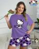 New Women&rsquo;s Size XL Hello Kitty Printed Purple Pajama Set Casual Crew Neck Top and Comfortable Shorts 95% Polyester 5% Elastane Machine Wash Stock photos added - 4