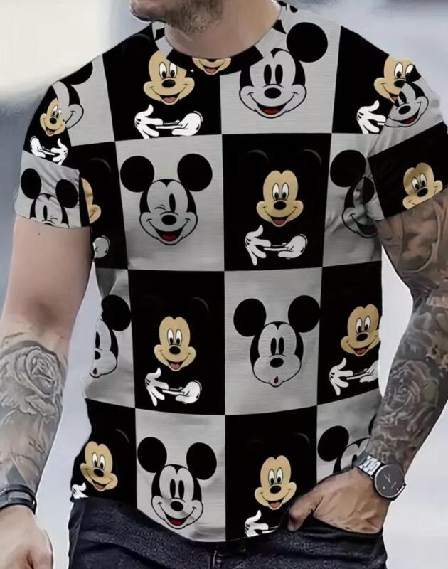 New Size Large Disney Men's Mickey Mouse Graphic T-Shirt | Black & White Checkered Design with Colorful Mickey Faces Casual Short Sleeve Polyester Machine Wash stock photos added