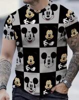 New Size Large Disney Men's Mickey Mouse Graphic T-Shirt | Black & White Checkered Design with Colorful Mickey Faces Casual Short Sleeve Polyester Machine Wash stock photos added