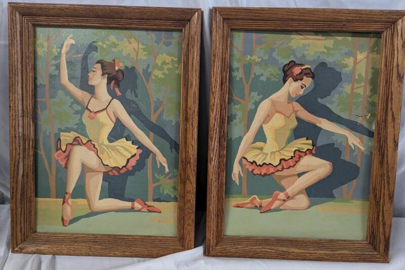 2 Vintage Framed Ballerina Oil on Board Paintings.