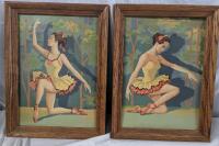 2 Vintage Framed Ballerina Oil on Board Paintings.