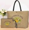 Stylish "La Dolce Vita" Canvas Tote and Makeup Bag Set with Lemon and Floral Design, Black Handles, Magnetic Closure, Polyester Lining Small bag 6.3 x8&rsquo;&rsquo; Large 11.8 x 10.25&rsquo;&rsquo; approx. stock photos added - 2