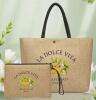 Stylish "La Dolce Vita" Canvas Tote and Makeup Bag Set with Lemon and Floral Design, Black Handles, Magnetic Closure, Polyester Lining Small bag 6.3 x8&rsquo;&rsquo; Large 11.8 x 10.25&rsquo;&rsquo; approx. stock photos added - 3