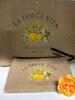 Stylish "La Dolce Vita" Canvas Tote and Makeup Bag Set with Lemon and Floral Design, Black Handles, Magnetic Closure, Polyester Lining Small bag 6.3 x8&rsquo;&rsquo; Large 11.8 x 10.25&rsquo;&rsquo; approx. stock photos added - 5