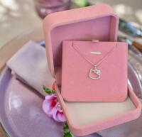 Hello Kitty Rhinestone Necklace with Gift Bag and Pink Hard Case Jewelry Box Necklace 16 + 2&rsquo;&rsquo;