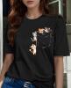 New Size M Pocket Cat Print Women&rsquo;s Short Sleeve Round Neck Pocket Cute Pocket Cat Pattern Sweat Absorbent, Breathable 92% Polyester 8% Elastane Machine Wash stock photos added