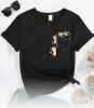 New Size M Pocket Cat Print Women&rsquo;s Short Sleeve Round Neck Pocket Cute Pocket Cat Pattern Sweat Absorbent, Breathable 92% Polyester 8% Elastane Machine Wash stock photos added - 3