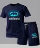 New 2pcs Men's Size Large Casual Sportswear Set / Lounge Wear Navy Blue T-Shirt with "Ecko Unltd." Graphic & Drawstring Shorts, Breathable Slight Stretch 100%Polyester Fabric Machine Wash Stock photos added