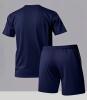 New 2pcs Men's Size Large Casual Sportswear Set / Lounge Wear Navy Blue T-Shirt with "Ecko Unltd." Graphic & Drawstring Shorts, Breathable Slight Stretch 100%Polyester Fabric Machine Wash Stock photos added - 2