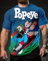 New Men's Large Popeye Rockership Casual Crew Neck T-Shirt with Short Sleeve 100% Polyester Stock photos added