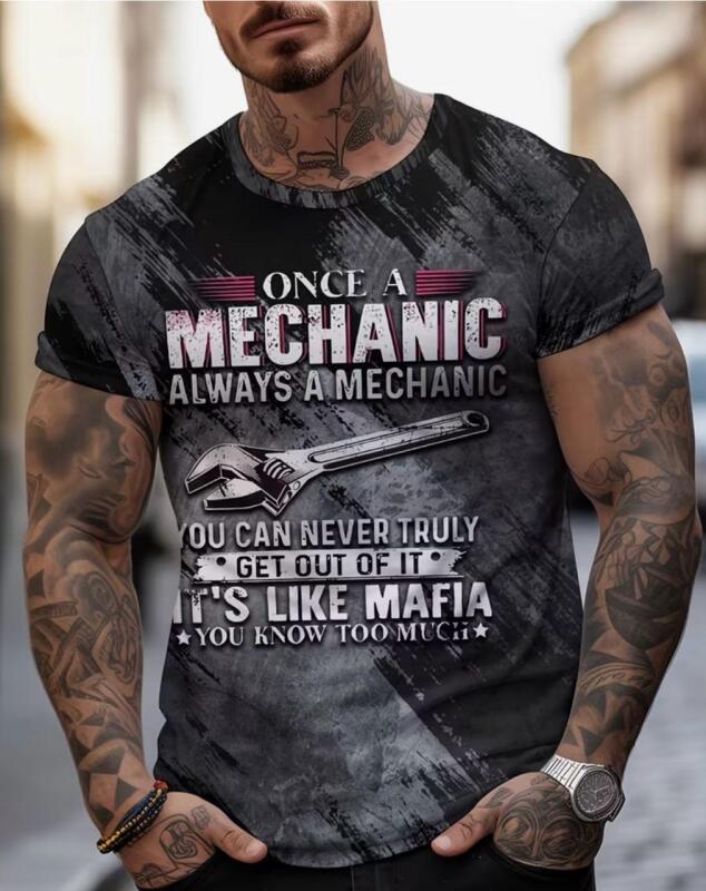 New Size XXL Men&rsquo;s Mechanic T-Shirt Stretchy Polyester 3D Print Short Sleeve T-Shirt Men's Mechanic Love - Casual Crew Neck, Tool Graphic & Humorous Quote, Machine Washable Stock photos added