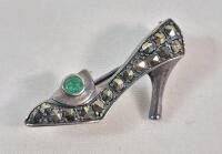 Vintage Sterling Silver High Heel Brooch w/Stones . Stamped 925 & SHA . See photos for size