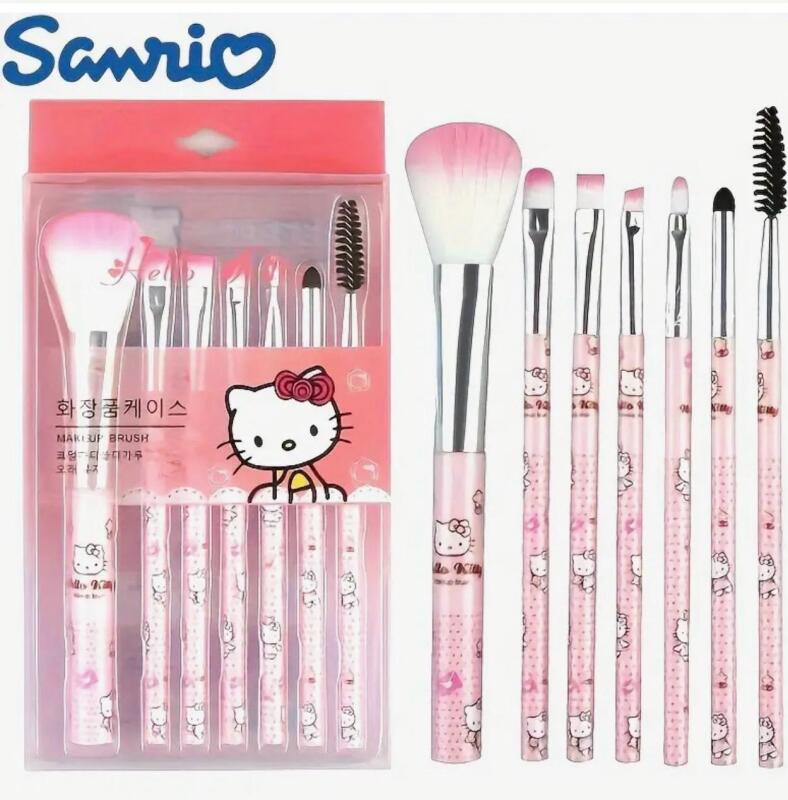 Hello Kitty 7pcs Makeup Brush Set Cute Pink set- cute Hypoallergenic Bristles Blush, Eyebrows, Lips and Eyeshadow Approximately 5.5&rsquo;&rsquo; Stock photos added