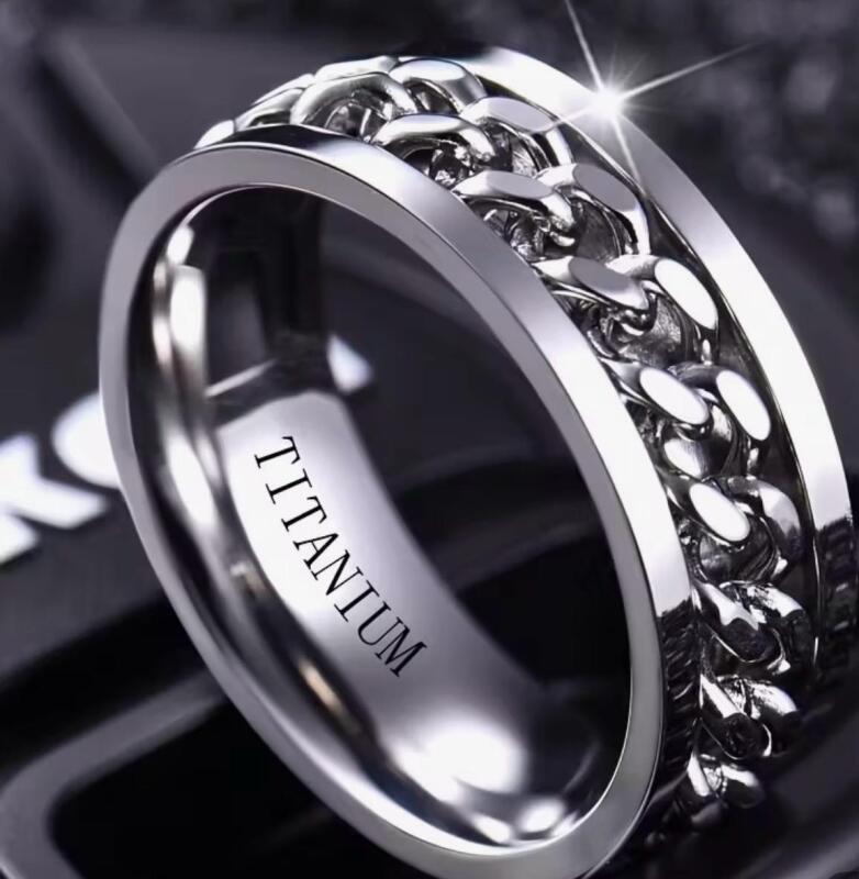 8mm Wide Ring Stamped Titanium Size 12 New Fabulous Rope Design Centre Stock photos added