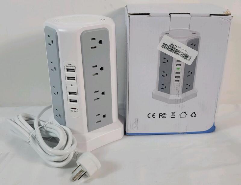 As New - Multi-Functional Power Strip Tower w/Surge Protection . Model # XT-U3211 . 16 AC Sockets , 5 USB & 1 USB-C .