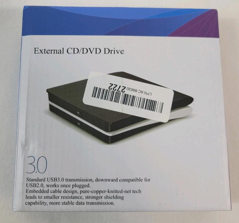 As New - USB 3.0 External CD/DVD Drive . Compatible with Linux , Windows XP/Vista , Windows 7 & Up and All Mac OS .