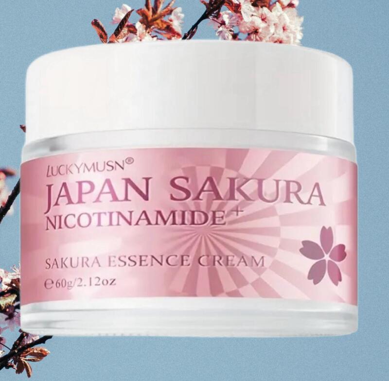New LUCKY MUSN 60g Japanese Sakura Essence Cream with Hyaluronic Acid, Vitamin CE & Niacinamide - Deep Moisturizing, Brightening Hypoallergenic, Suitable for Daily Use Elegant Skincare, Niacinamide Enriched Ex: 2028/05/13 Stock photos added