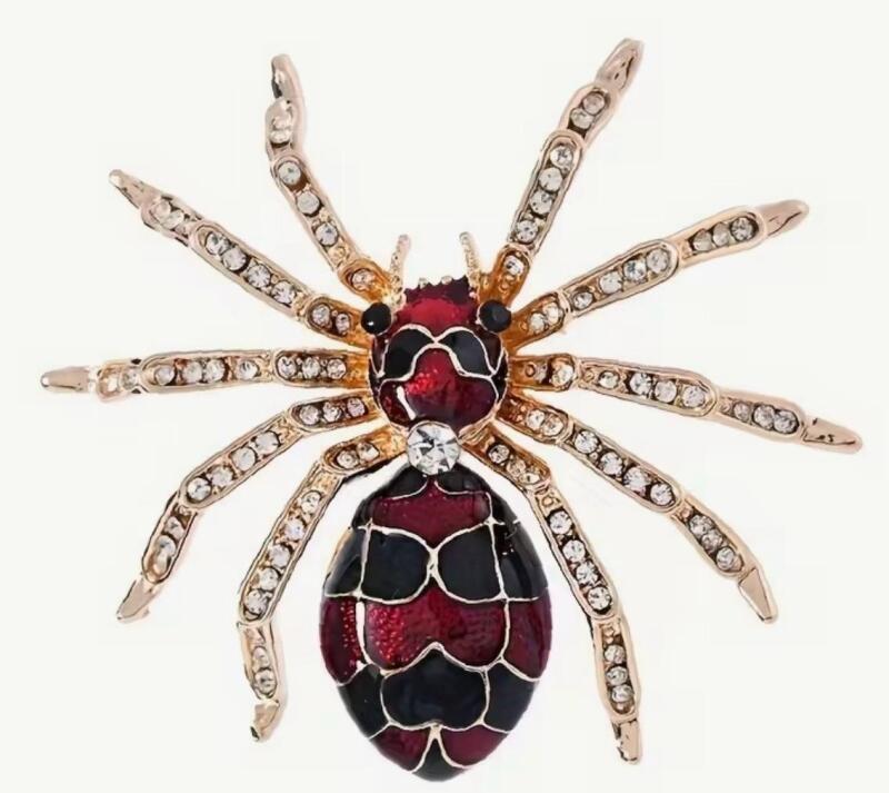 Elegant Spider Brooch Luxurious Alloy with Red & Black Inlay Accents, Sparkling Rhinestones Approximately 2.4 x 2&rsquo;&rsquo; stock photo added