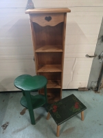 Wooden Shelf, Heart Shaped Plant Stand and Foot Stool