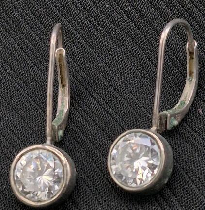 Vintage Earrings Clear Stone Stamped 925 - 0.75" Drop