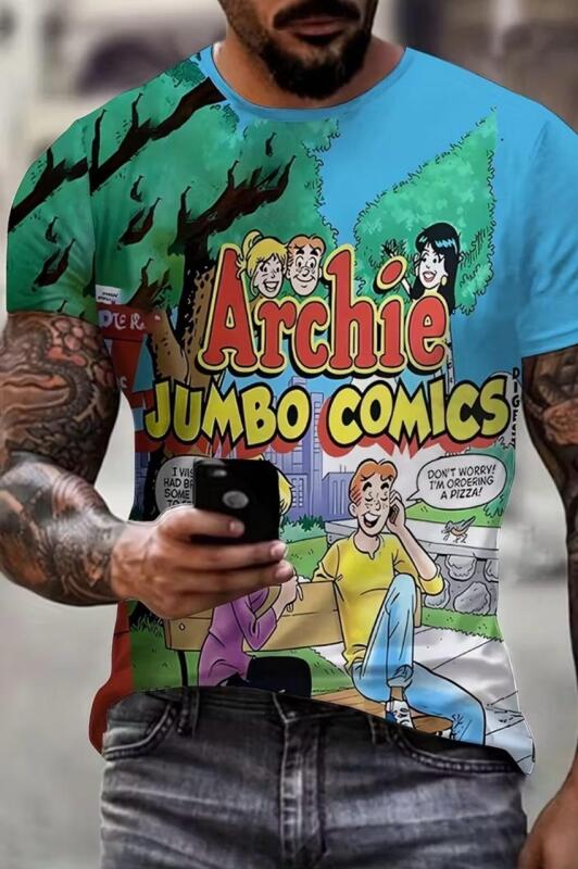 New Men&rsquo;s Size L Archie & Friends Vibrant Comic Book Themed 100% Polyester Machine Wash Short Sleeve T- Shirt Stock photos added