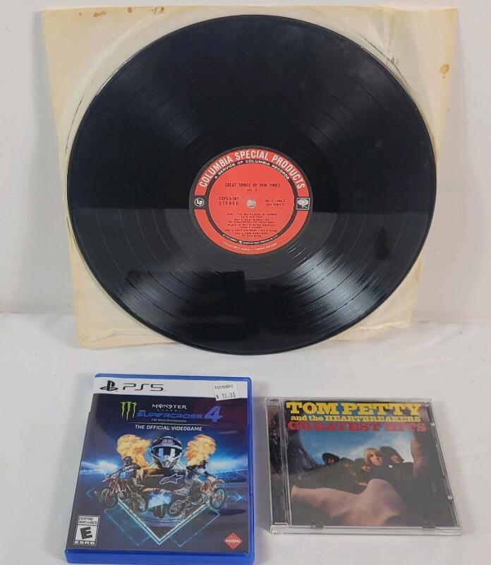 PS5 Supercross 4 Video Game , Rom Petty and The Heartbreakers Greatest Hits CD & Great Songs of Our Time Vol.2 Record Album .