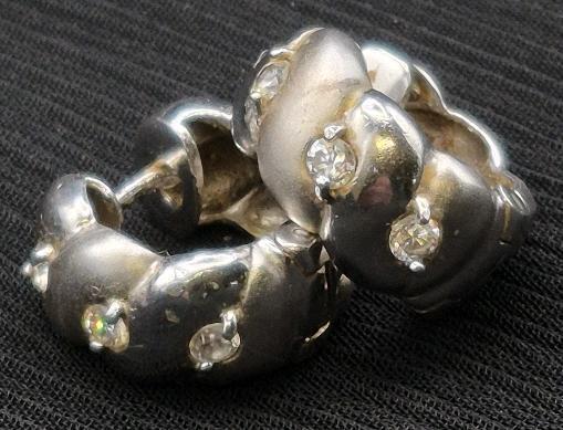 Vintage Stamped 925 Earrings Clear Stones 0.5" Diameter