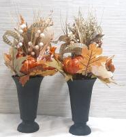 2 New Autumn Floral Pots | Measures 17" Tall, 4" Wide