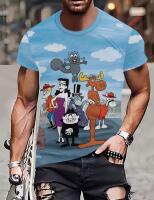 New Size Medium Men's Rocky Bullwinkle and Friends Vintage 3D Print T-Shirt - Classic Bright Blue Streetwear Style, Breathable Round Neck Short Sleeve Tee, Machine Washable 100% Polyester Stock photos added